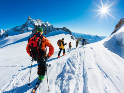 skiing in French Alps with breathtaking panoramic views from mountain tops