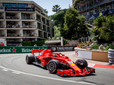 Formula One Ferrari racing in Monaco Grand Prix