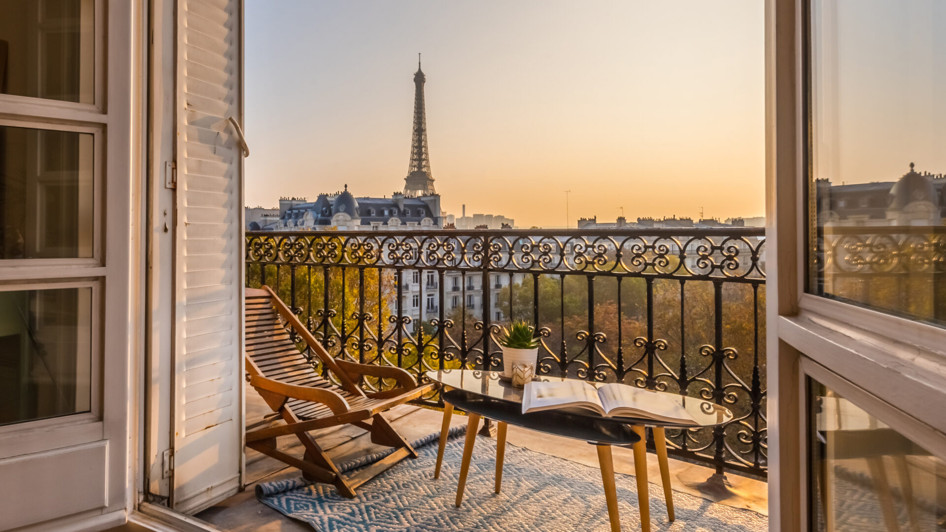 View of the Eiffel Tower from our balcony in Paris