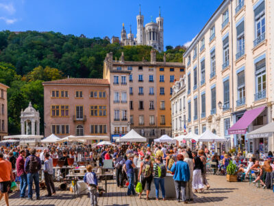 An outdoor market in Lyon