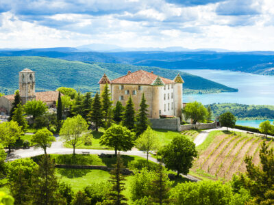 Chateau overlooking a lake in the Var region in the South of France