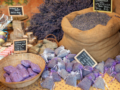 selling lavender in a market