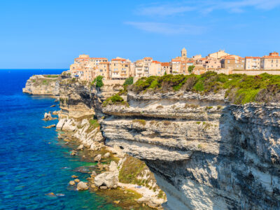 The town of Bonifacio overlooking the sea in Corsica